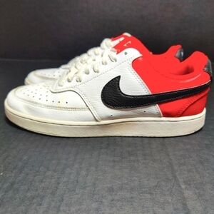 Nike Court Vision Lo Basketball Leather Sneakers White/Black/Red Mens Size 8